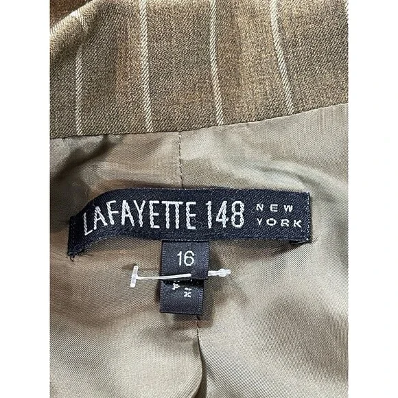 Lafayette 148 Wool Blazer Womens 16 Brown Pinstripe Career Office Long Line - Picture 6 of 13